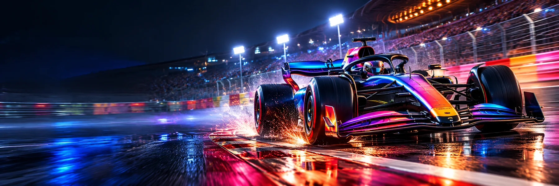 Monoplaza de competición en circuito nocturno